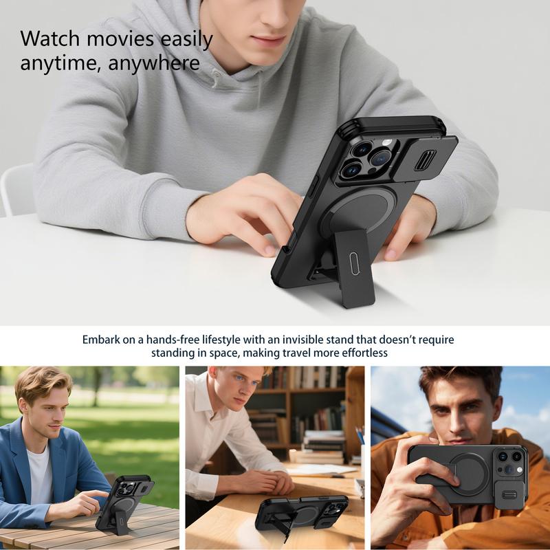 For Magsafe Stand Invisible Hard Case for Iphone 17 Pro Max Air 16 Plus 16e 15 14 12 13 Pro Iphone17 Accessories