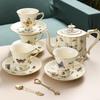 Europäisches Pastorales Keramik Tee- und Kaffeeservice: Schmetterlings- und Libellen-Design mit Teekanne, Tasse und Untertasse