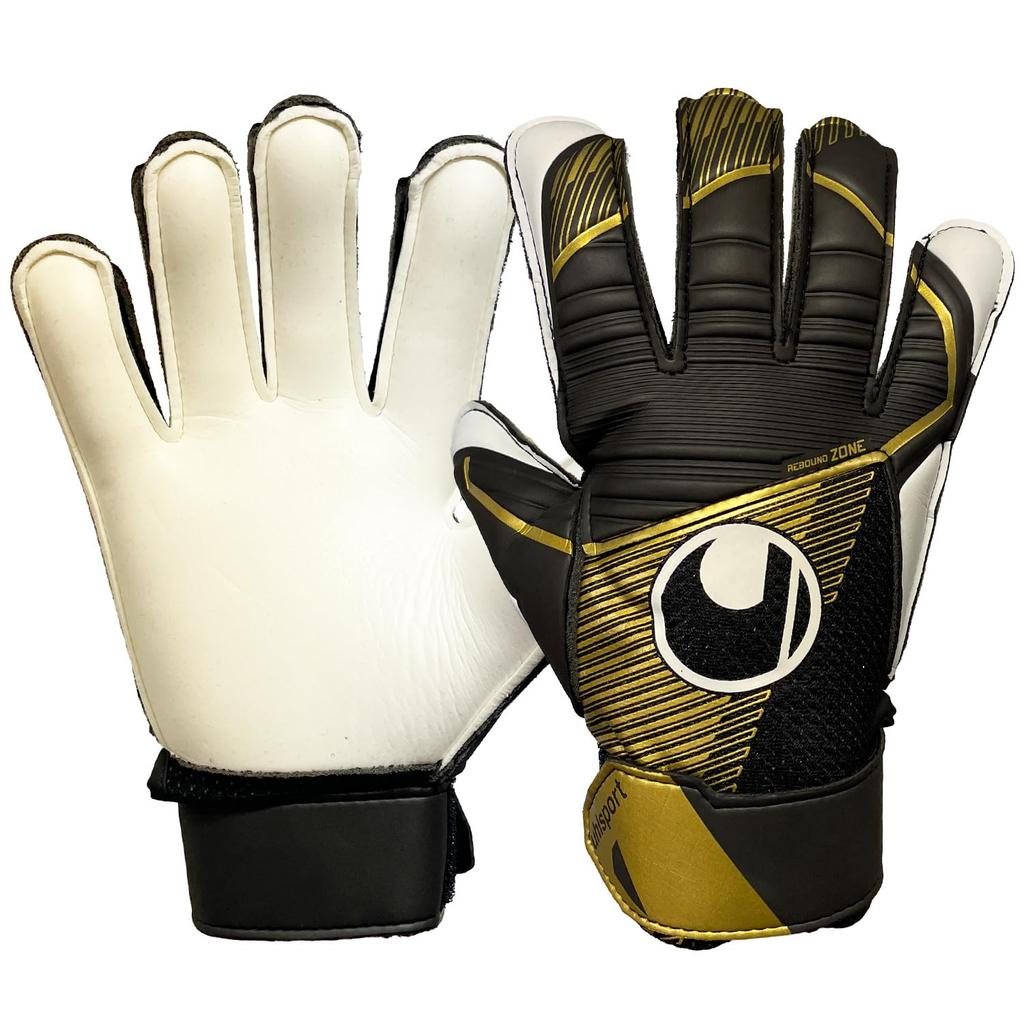 uhlsport Practice Soccer GK Keeper Gloves Powerline Elite Starter Soft 1011312 02 5 Black x Gold x White