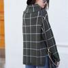 IHUASU Women's Autumn and Winter High Neck Pullover Loose Commuter Knit Sweater Plaid Fashion Jumper