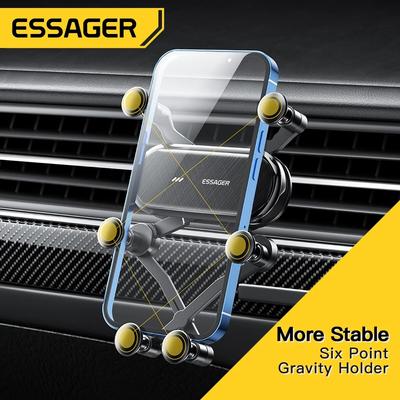 Essager Supporto per telefono per auto a gravità a sei punti Clip per presa d'aria Supporto per GPS per iPhone 14 Supporto per supporto per smartphone Samsung Xiaomi