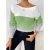 Spring Autumn Women's Color Block Patchwork Knit Sweater, Crew Neck Long Sleeve Pullover Top