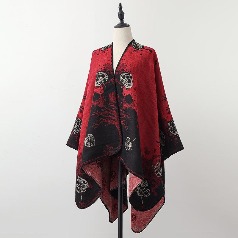 Vintage Scarf Ethnic Flower Pattern Poncho Cape Women Reversible Thick Cashmere Touch Blanket Shawl Travel Wrap Scarves 150x130cm