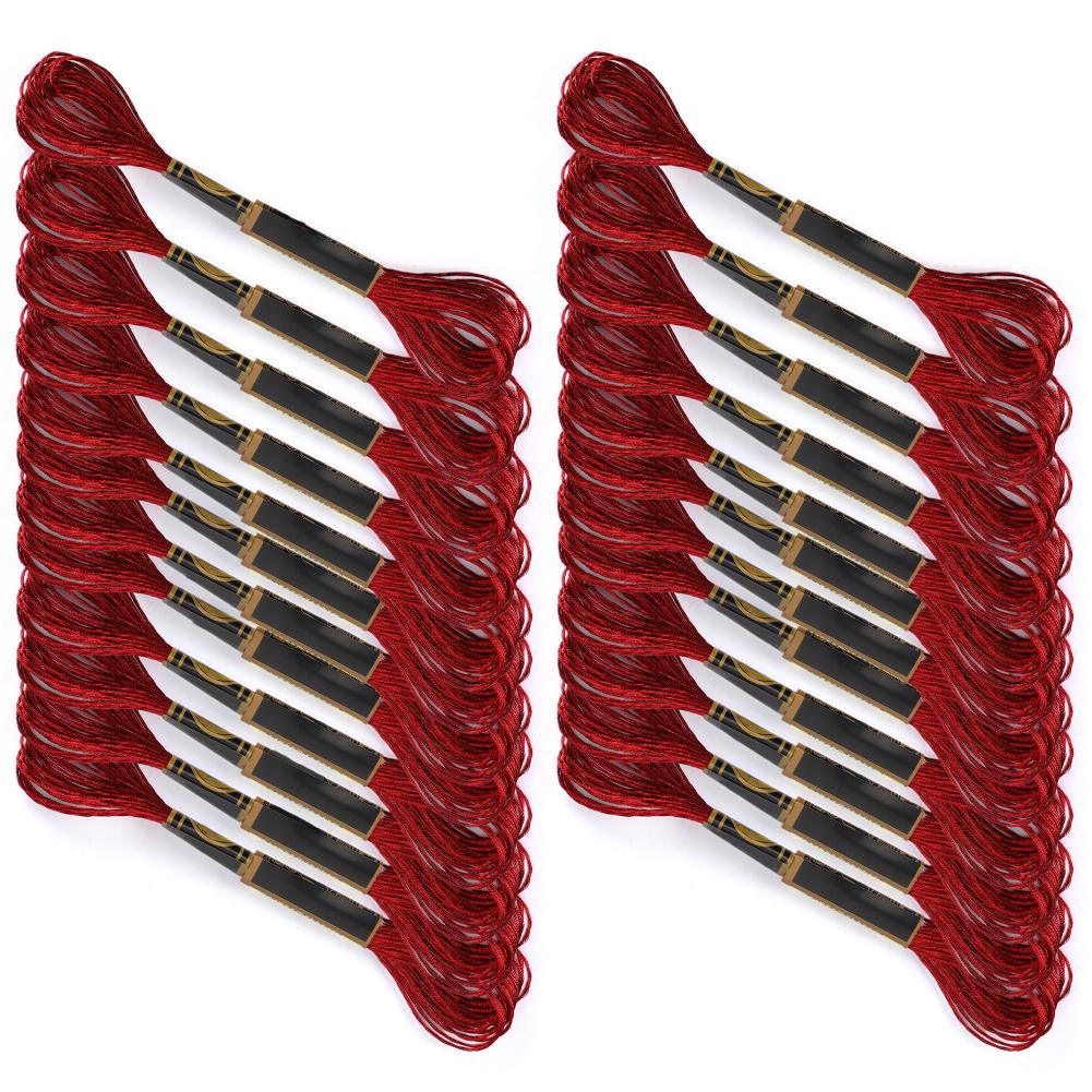 24Pcs CrossStitch Thread Red Embroidery Glossy Braided Floss HandMade Yarn Cotton Skeins