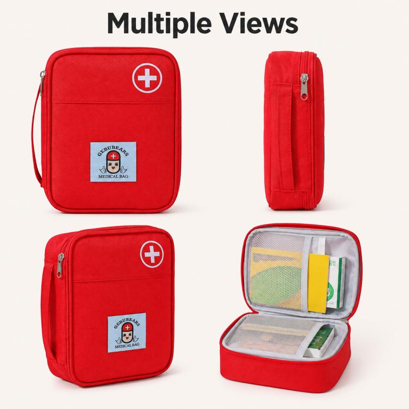 Portable First Aid Storage Bag Oxford Cloth Medicine Organizer Pouch With Zipper Compartments For Home Travel Outdoor Daily Use Small Items