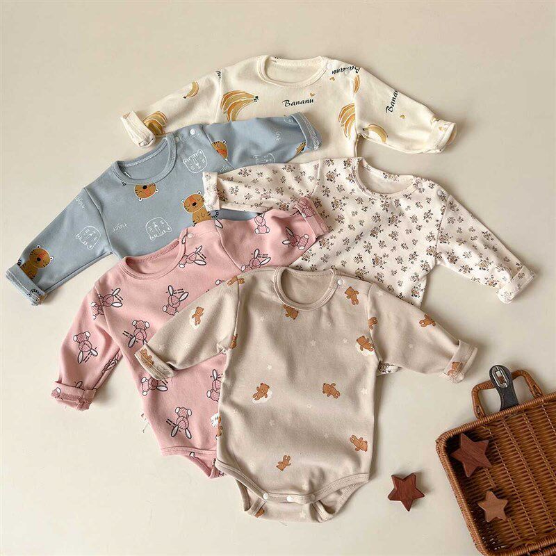 Baby Autumn Loungewear Onesie with Cute Cartoon Print, Long-Sleeve Romper for Boys and Girls