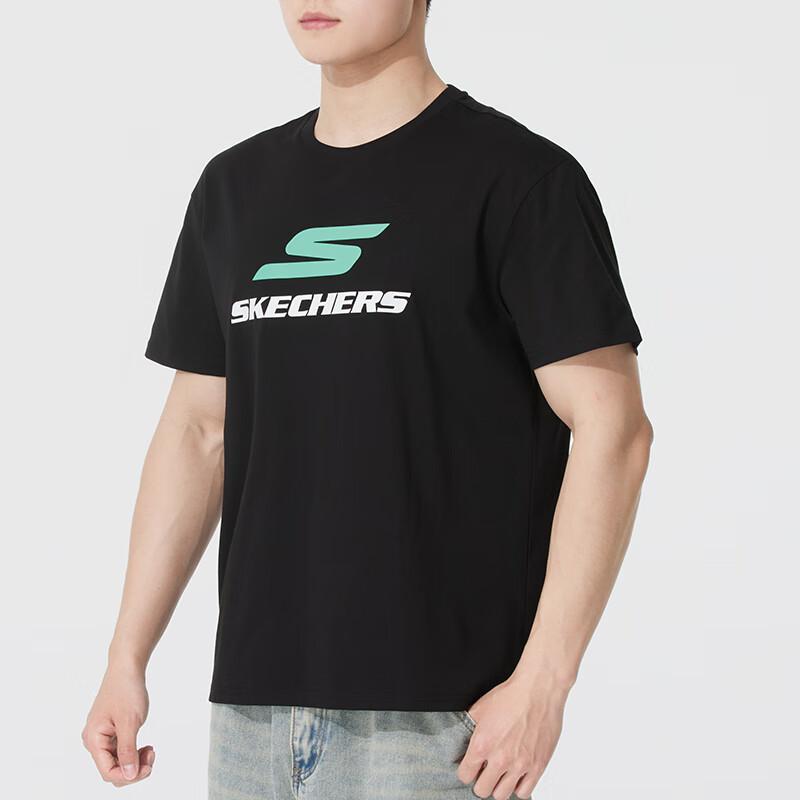 Skechers Fashion Sports Series Comfortable Breathable Casual Short Sleeve T-Shirt Unisex tops Smoke-Black P225U116-03K8