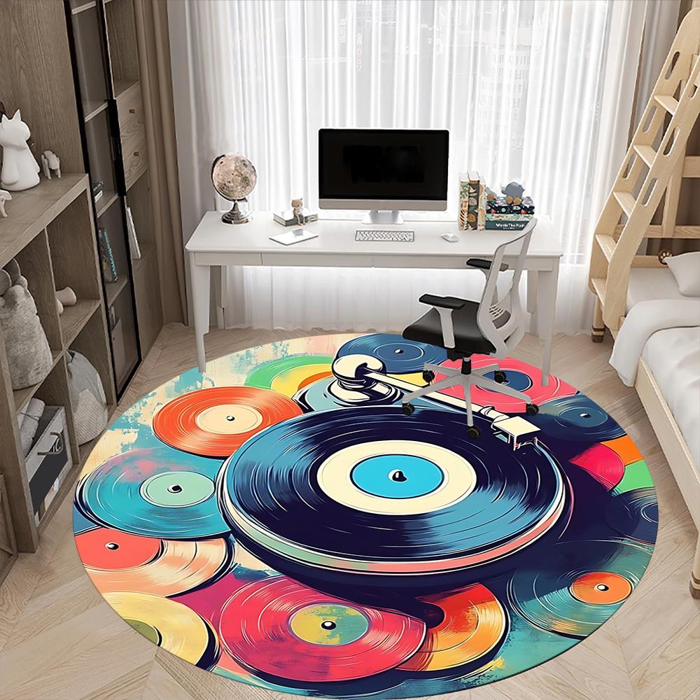 1pc Vinyl Music Office Round Area Rug, Indoor Mat Suitable ForOffice, Under Office Chairs Bedroom Living Room Home Decor T170