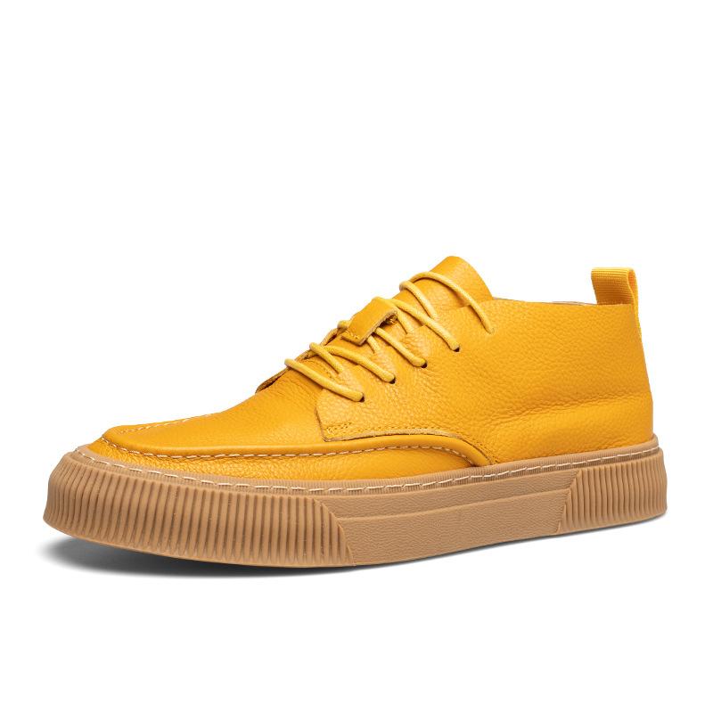 

Европейская станция мужские высокие кроссовки модные кожаные корейская версия универсальные желтые повседневные туфли тонкие летние дышащие мягкая подошва 44