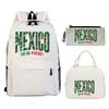 Fun Mexico Brazil Letter Print 3pcs Set Backpack Soccer Lover Kids Boys Girls Bagpack Pen Bag and Lunch Bags Suit Gifts
