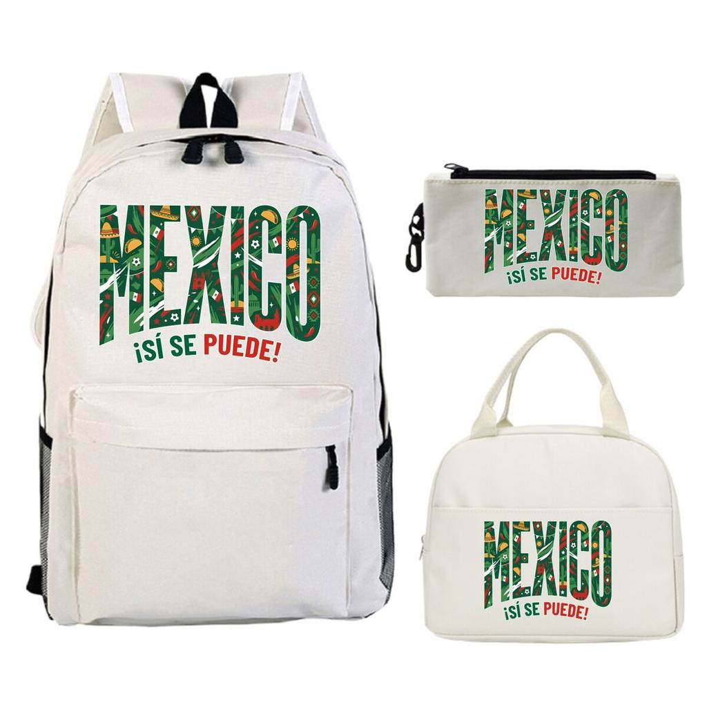 Fun Mexico Brazil Letter Print 3pcs Set Backpack Soccer Lover Kids Boys Girls Bagpack Pen Bag and Lunch Bags Suit Gifts