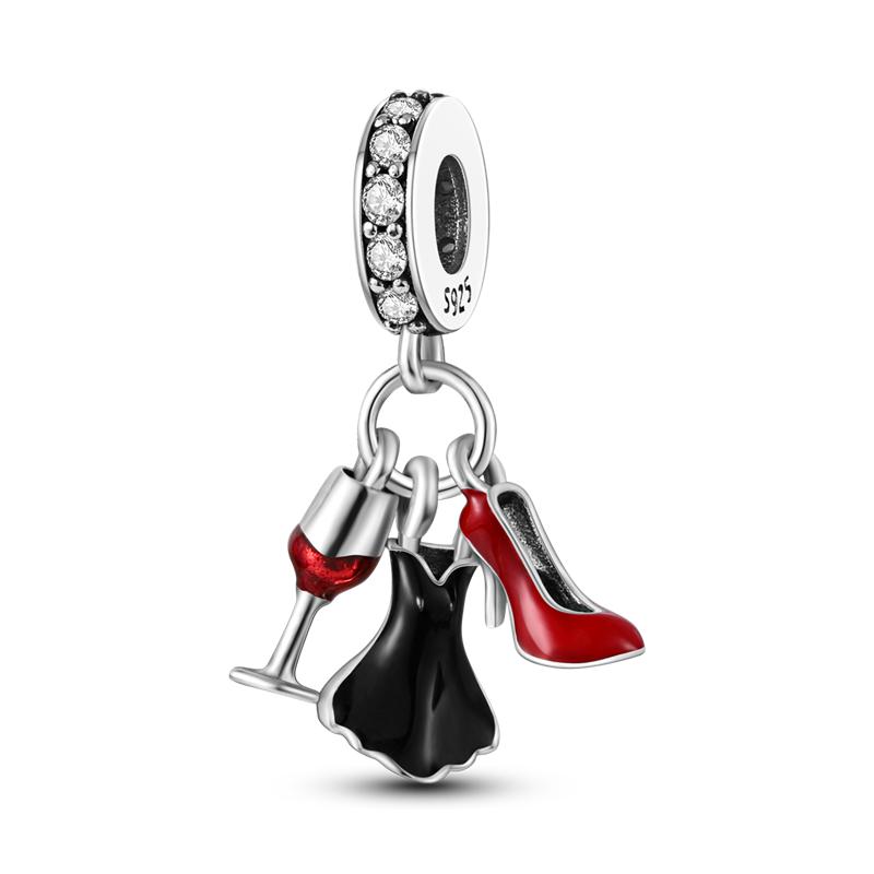 925 Silver Wine Charm Beads Pendant For Women DIY Jewelry Gift Original Bracelet Clasp Liquor Series