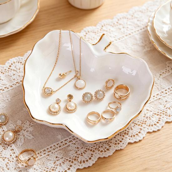Ceramic Jewelry Dish for Women Small Fruit Shaped Trinket Tray with Ruffle Trim Desktop