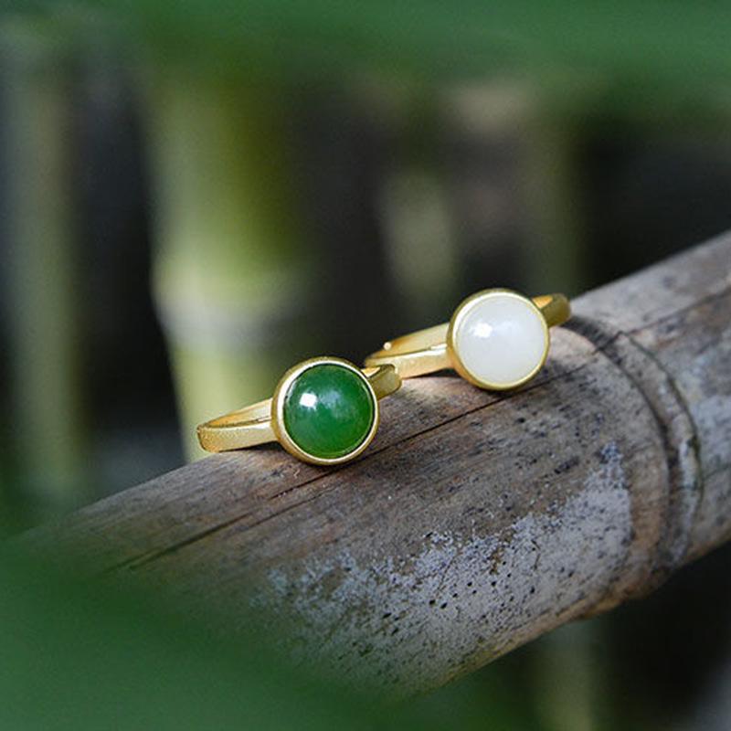 

Natural Hetian Jade Baroque Women s Ring with Inlaid Cabochon Stone Adjustable