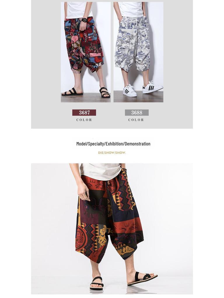 Ethnischer chinesischer Stil Übergröße Harem Hüfttiefe Shorts