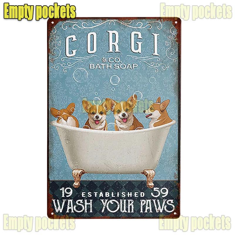Vintage Pet Dog Corgi Tin Sign Plates for Pet Shop Bedroom Living Room cafe Kitchen metal wall art Decor Gift for Dog Lover