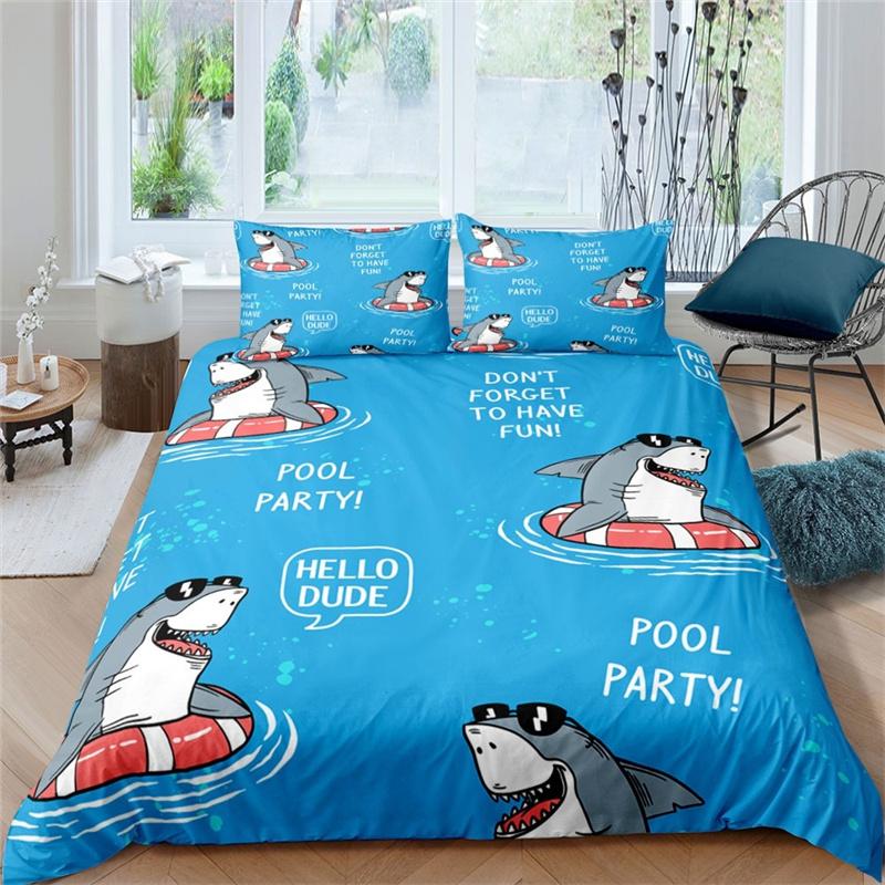 Dolphin Ocean King Queen Duvet Cover Cute 3D Sea Animal Bedding Set for Kids Teens Adults Shoal of Fish Blue 2/3pcs Quilt Cover