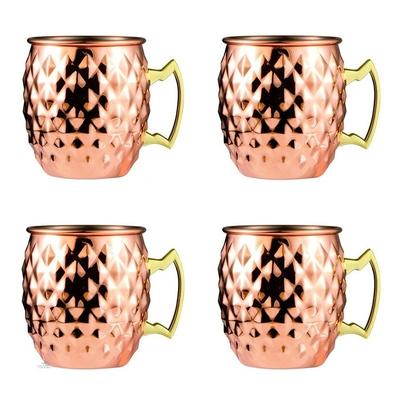 4Pcs 550Ml Net Moscow Mule Copper Mugs Metal Mug Cup Stainless Steel Beer Wine Coffee Cup Cocktail Tool