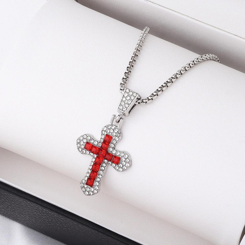 Spicy Girl Shiny Full Diamond Cross Pendant Long Necklace - Non-Fading Hip Hop Halloween Collarbone Chain