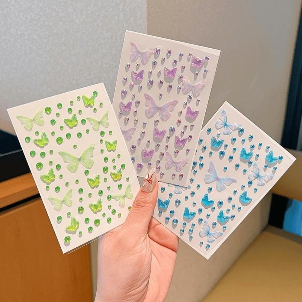 Resin Rhinestone Face Stickers Self-adhesive Butterfly Decals DIY Decoration