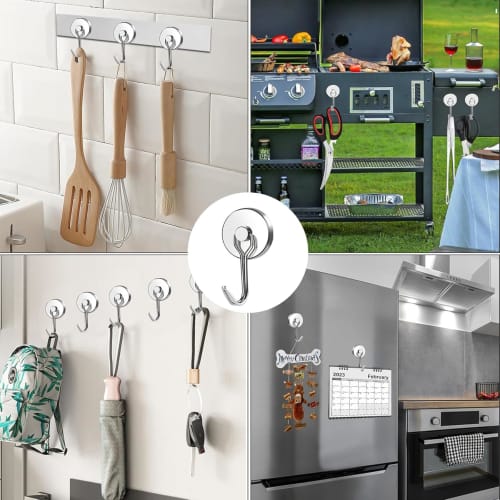 Set of 8 Magnetic Hooks, Strong, Rust-Resistant Stainless Steel, 20mm Diameter, 10kg Vertical Load Capacity, Wall-Mounted for Refrigerators, Kitchens,