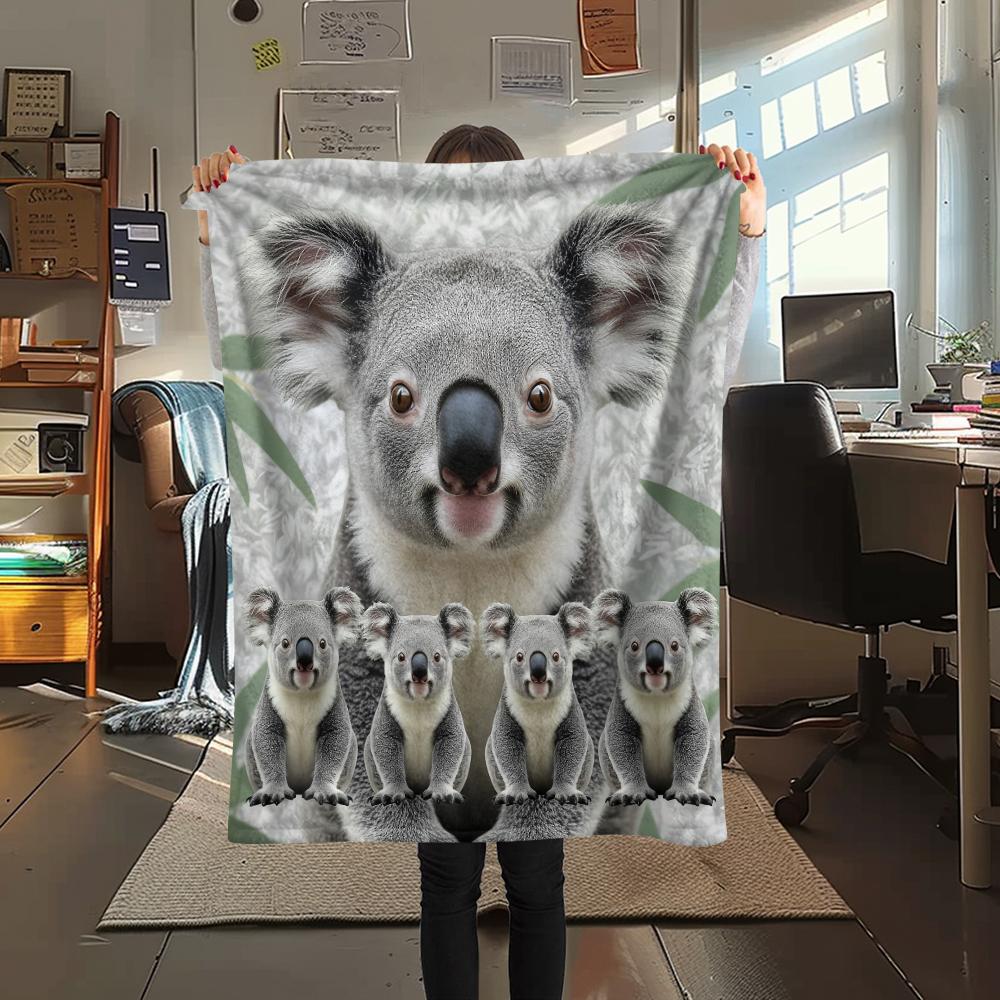 1Pc Koala Mink Print Flannel Blanket, High quality Comfortable for All Seasons, Home Decor, Warmth and Comfort, Perfect for Gifts