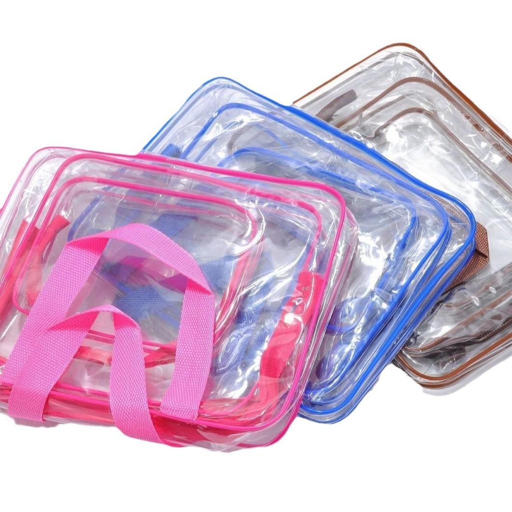 Clear PVC Toiletry and Makeup Bag Set (3-Pack) - Waterproof Storage for Beach Toys (Large)