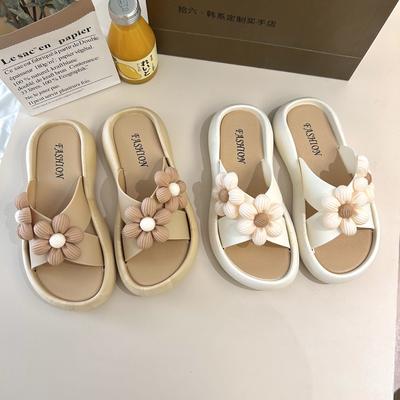 Custom Logo Women's Open Toe Flower Sandals Thick Non-Slip New Summer Fairy Wind Flip-Flops-Indoor Outdoor Use