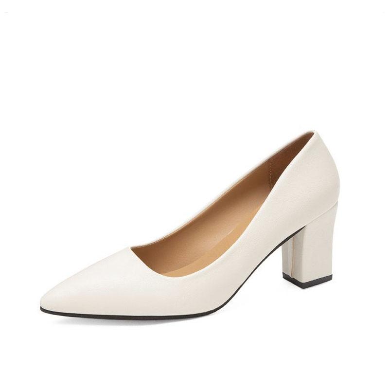 Female Heels Women Shoes Chunky Heel Women Pumps Office Ladies Working Shoes Solid Pointed Toe Dress Shoes Spring Autumn WSH4845