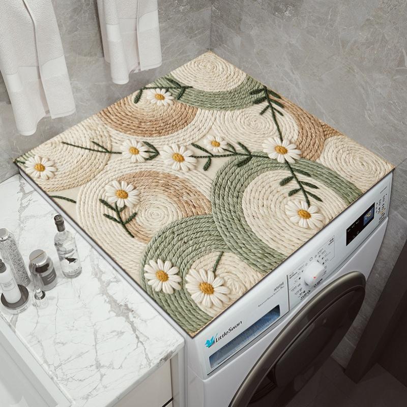 Various Sizes Vintage Checkered Printed Washing Machine Dust Cover Pad, Quick-Dry Absorbent Protective Top Mat for Washer and Dryer