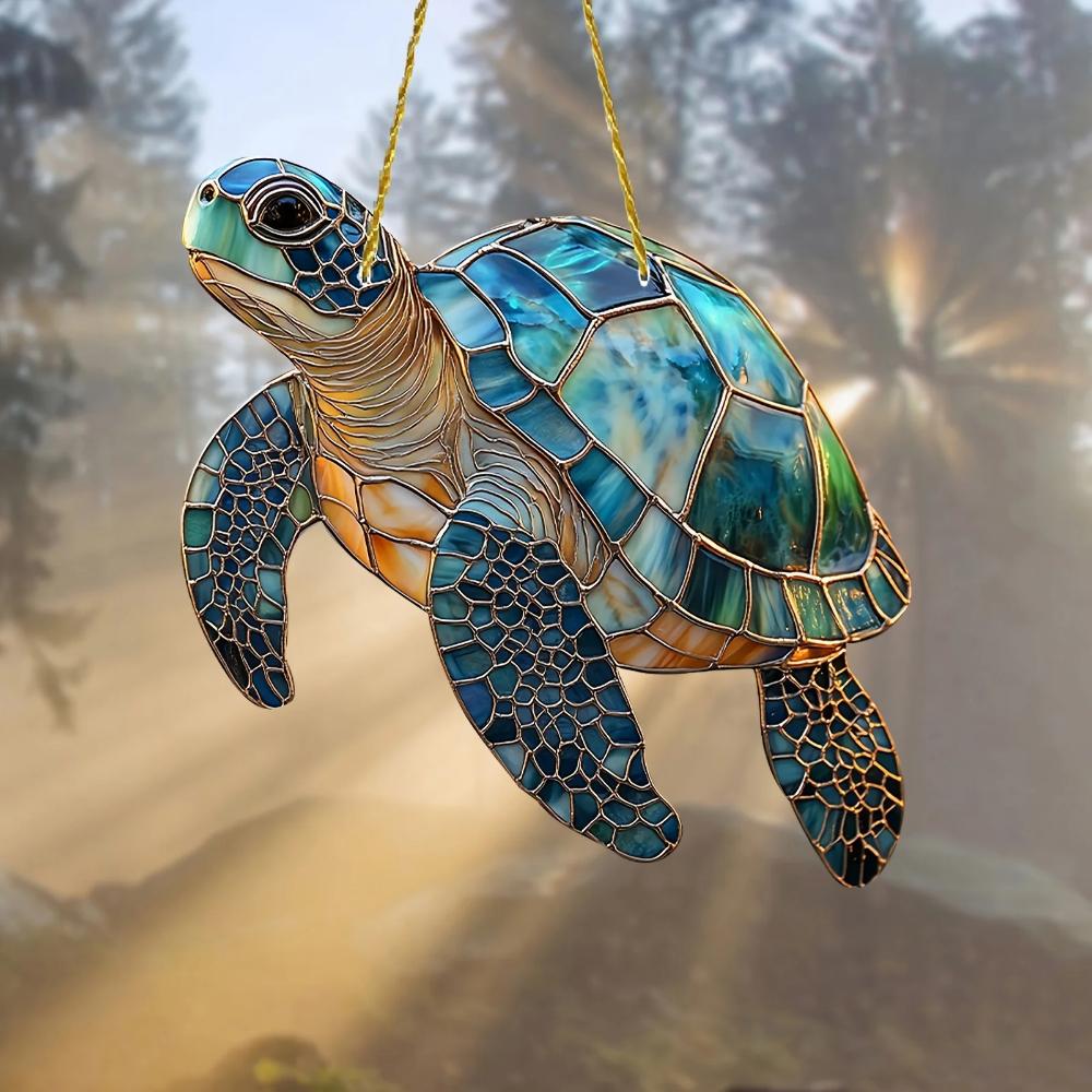 20X20X0,2cm Mityczny Ognisty Feniks i Żółw Łapacz Słońca Szklana Malowana Akrylowa Dekoracja do zawieszenia na okno Dekoracja wisząca na ganek