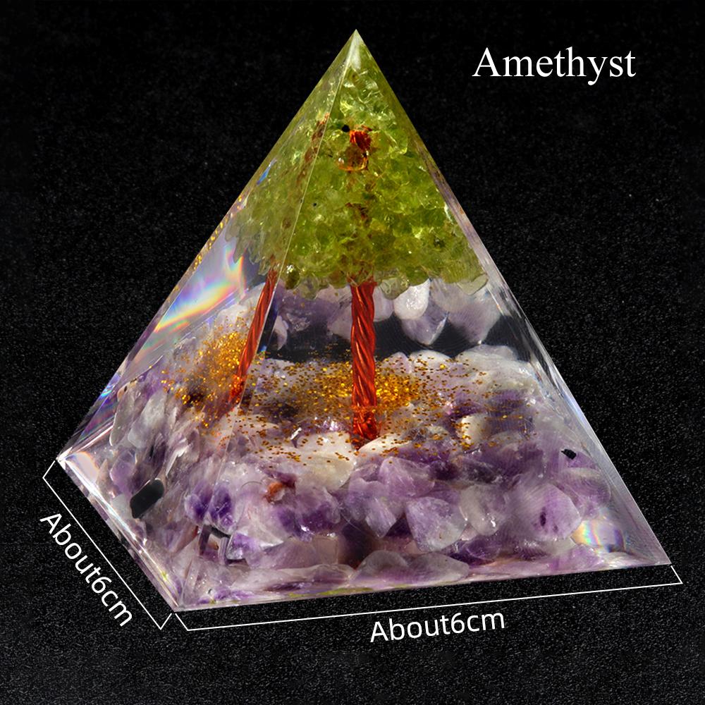 1Pc Natural Stone Chip Pyramid Ornament Decorative, Reiki Healing Crystal Furnishings, Tree of Life Pyramid  Class Desktop Home Decor Jewelry Gift