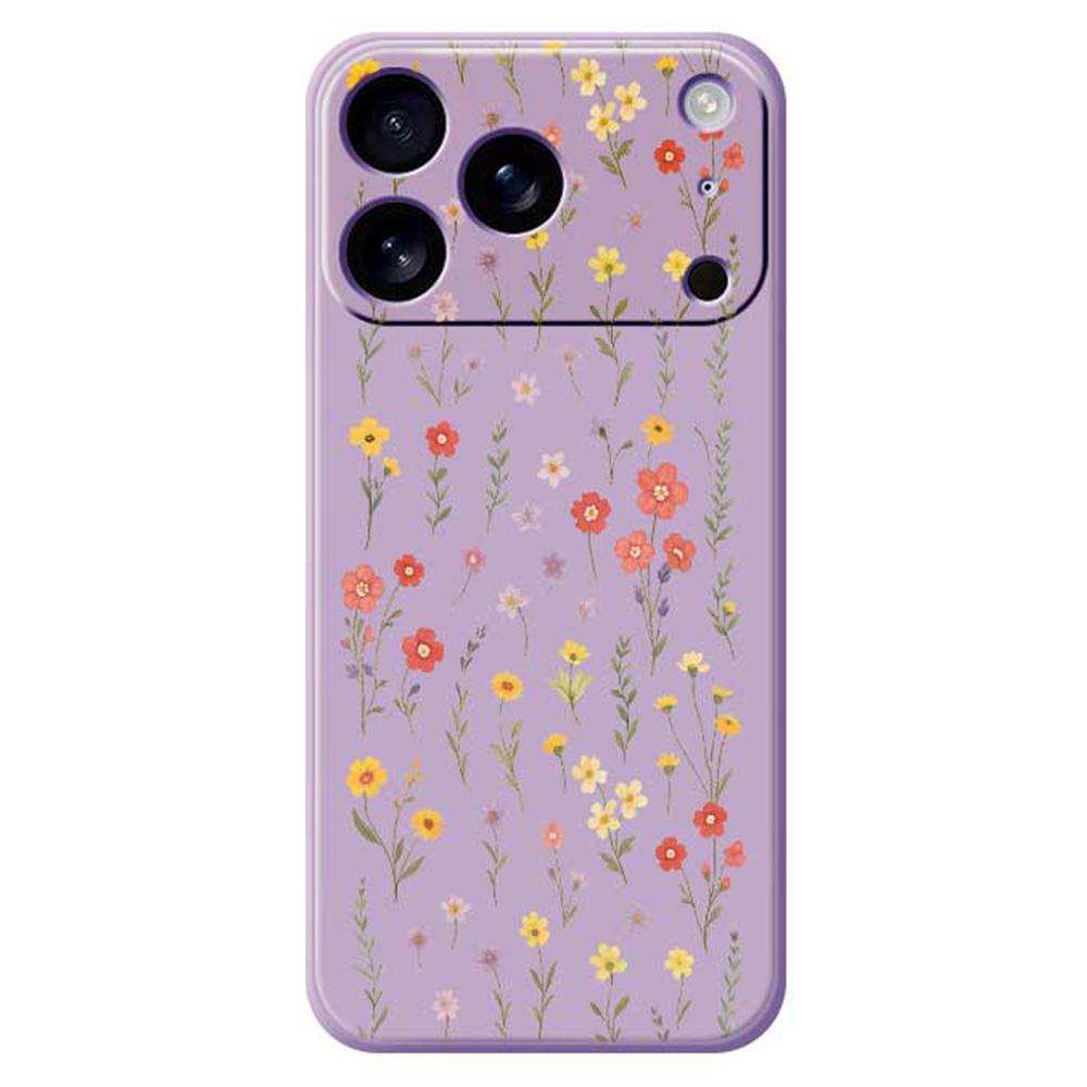 

For iPhone 17 Pro Max Case Flowers and Grass Pattern Printing Straight Edge TPU Phone Back Cover Purple