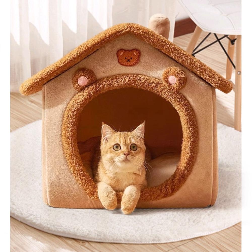 All-Season Enclosed Cat House Villa Washable Dog Bed Winter Insulation Sleeping Nest for Cats