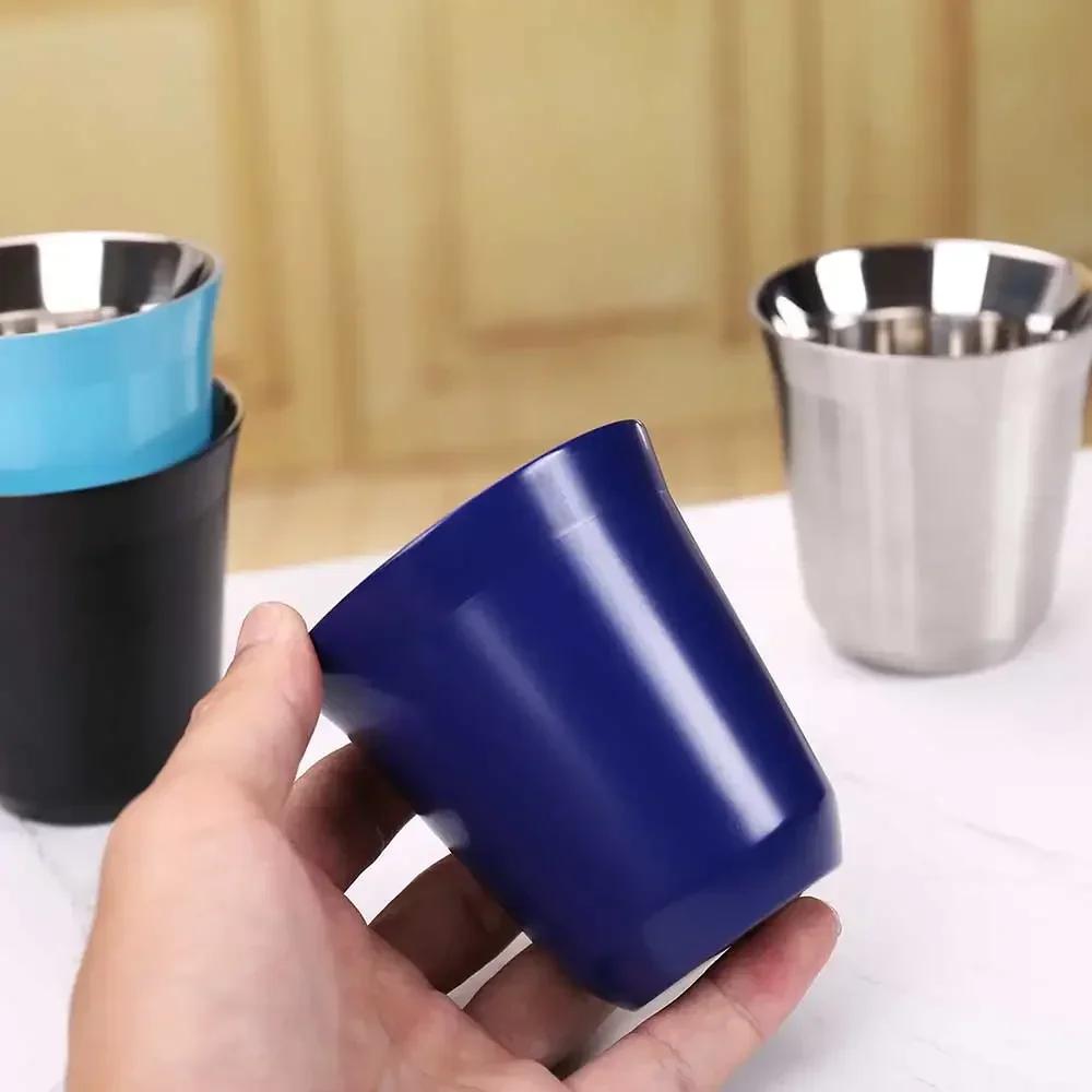 80/160ML Espresso Mugs Stainless Steel Coffee Milk Water Drink Breakfast Cups 304 Insulated Double Wall Dishwasher Safe Texture