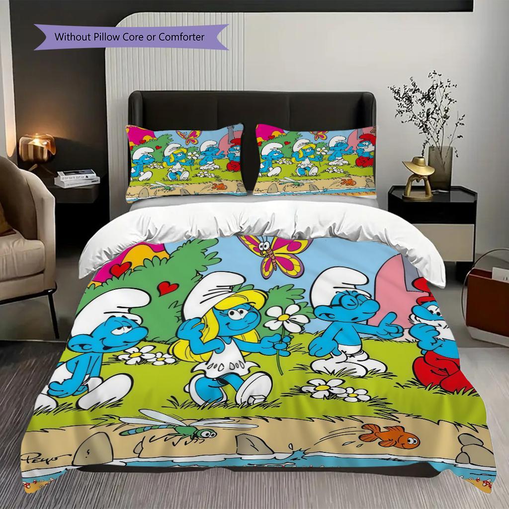 Smurfs Tales Purple Beans Adventure Threepiece Set 1 Duvet Cover 2 Pillowcase Without Core Christmas Birthday Gift Bedding Set