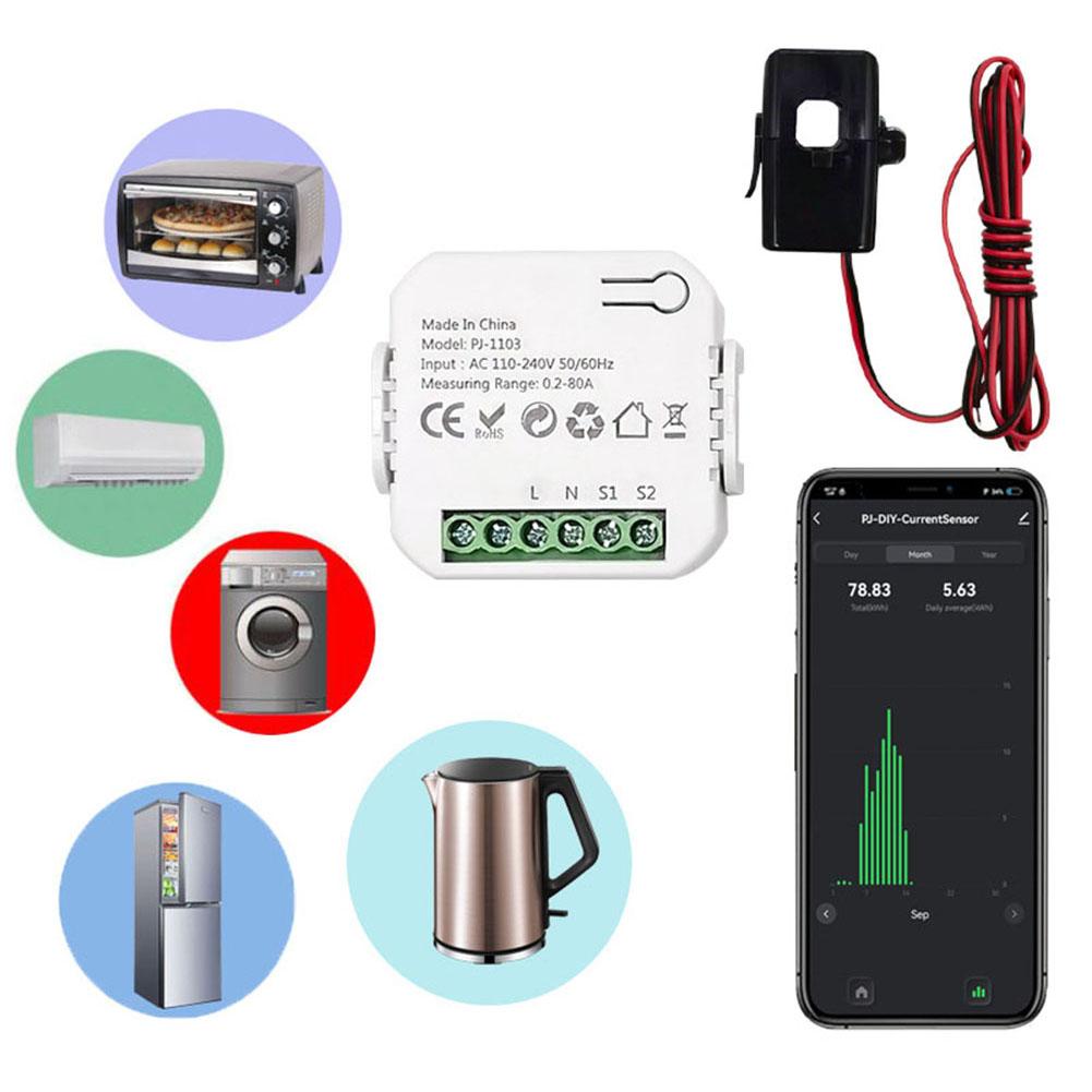 Tuya Smart Life WiFi Digital Energy Meter App Real-time Monitor Power Consumption 100V-240V 50/60Hz 80A with CT Clamp Sensor