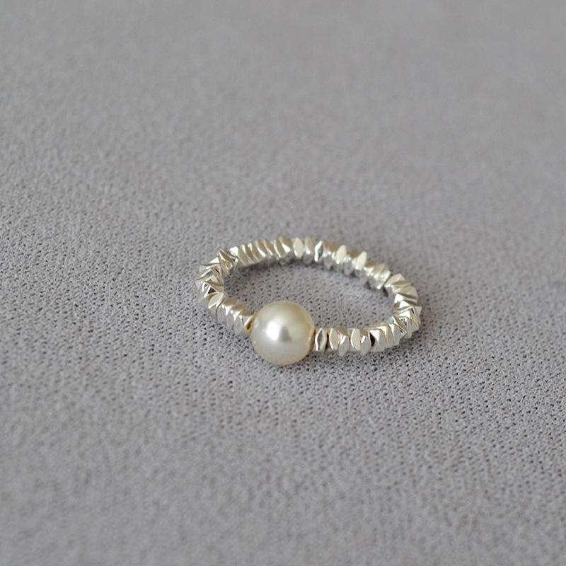 Minimalist Crushed Silver Pearl Elastic Ring: Unique Japanese and South Korean Style