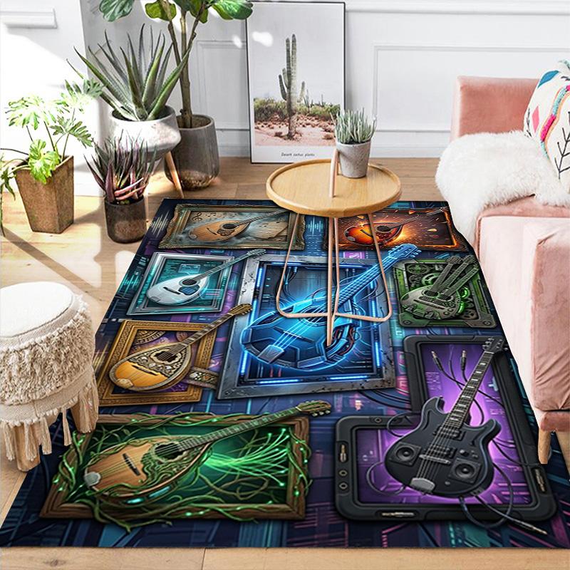 Musical Instruments Frames Pattern Rug Floor Mat for Living Room or Bedroom Soft and Comfortable Carpet a Gift for Birthday and Holiday.
