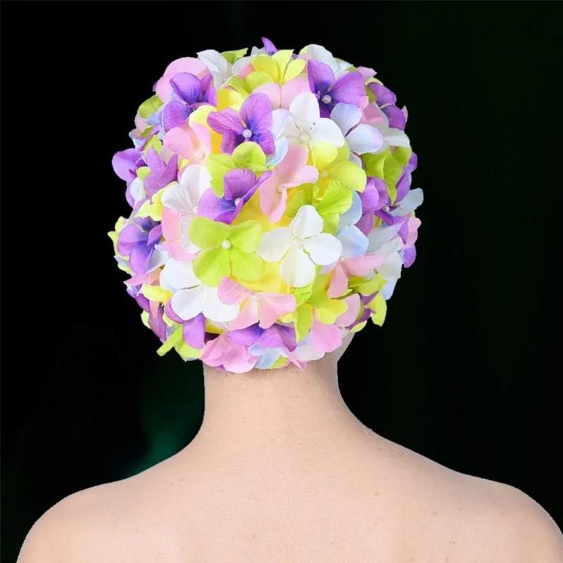 Cuffia da nuoto 3D a forma di fiore fatta a mano, comoda taglia grande, cuffia da bagno retrò per donna