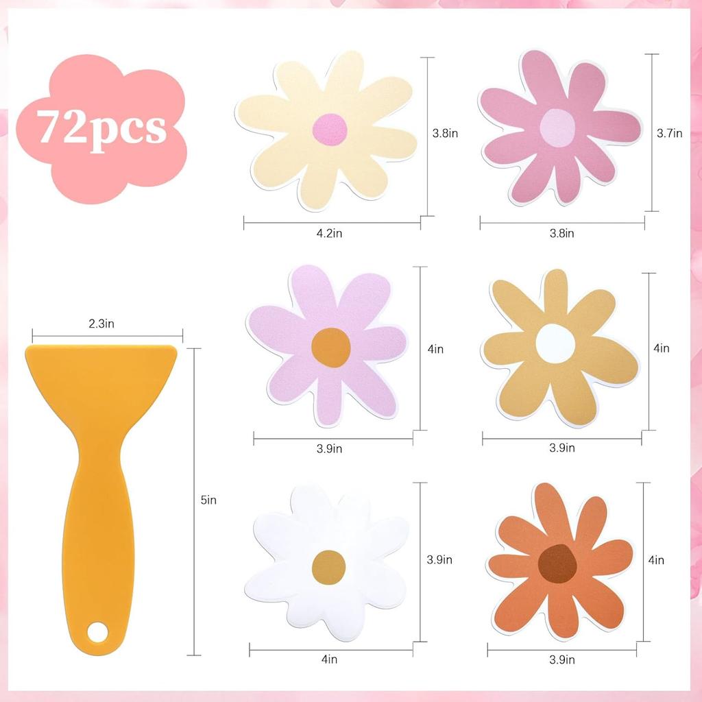 72 PCS Original Non Slip Bathtub Stickers,Flowers Skidproof Shower Sticker with Premium Scraper,Bathtub Non Slip Stickers for Bathroom