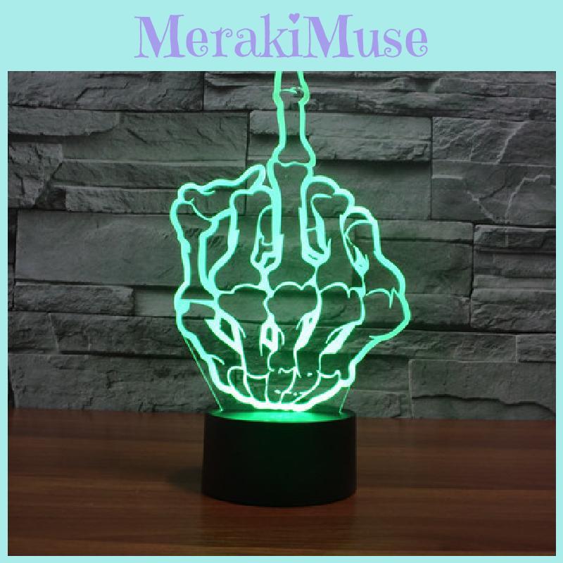 Middle Skull Hand Finger 7 Color Acrylic Led Night Light Touch Control Decorate