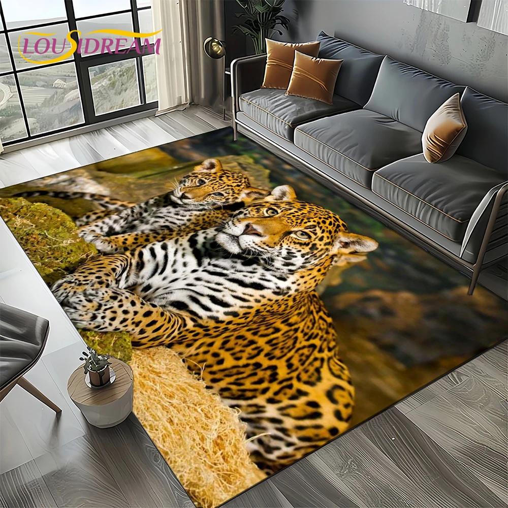 Fierce Tiger Lion Leopard Beast Animal Wildlife Cartoon Carpet Rug for Living Room Bedroom Sofa Decoration,Non-slip Floor Mat