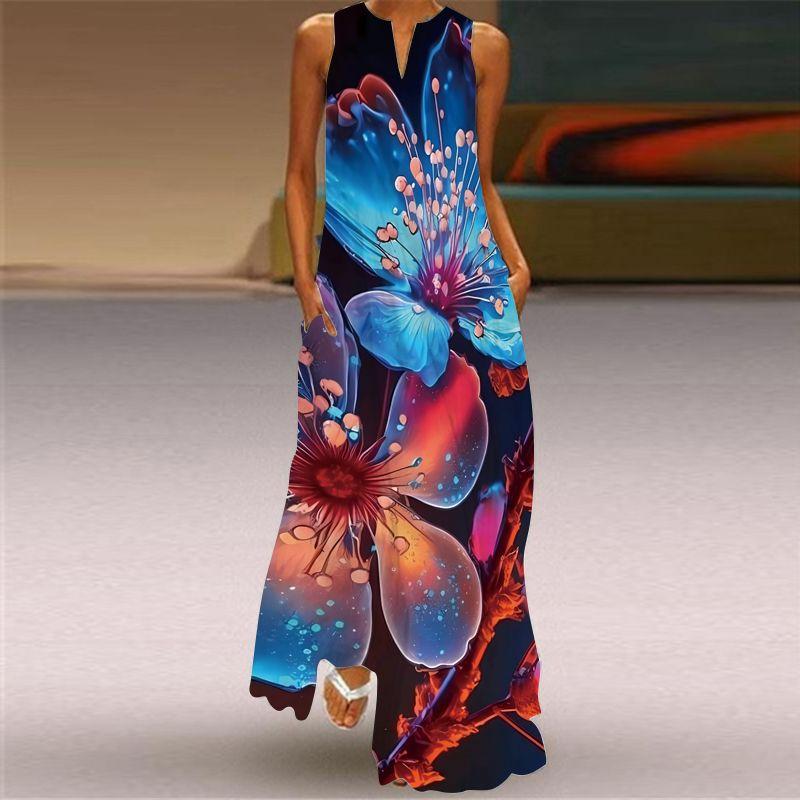 Butterfly Pattern 3D Printed V-neck Sleeveless Dress Stage Show Women's Clothing Travel Photo Vacation Style Beach Dress