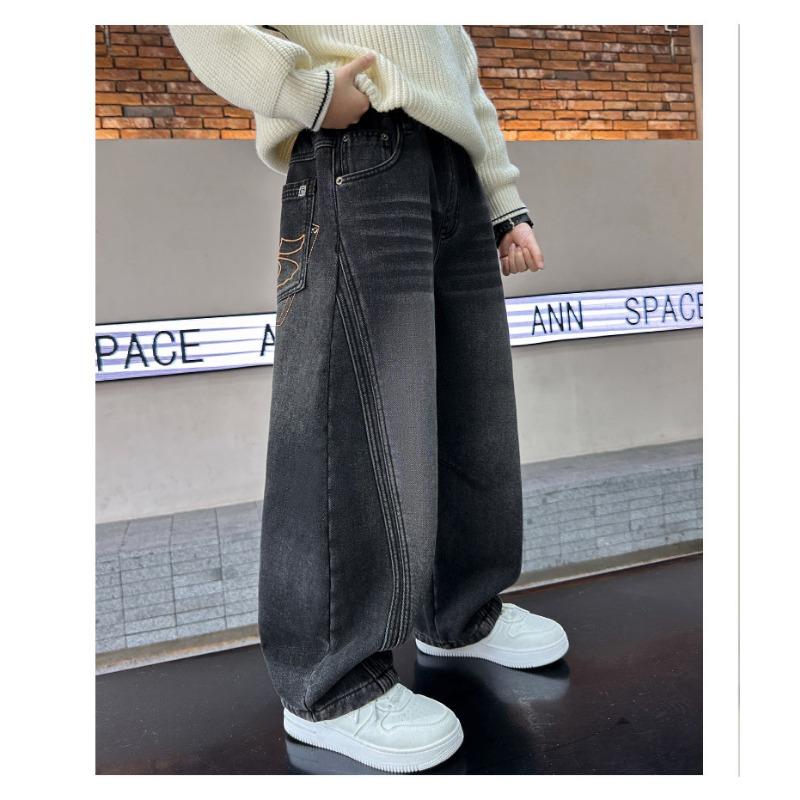 Blugi Lungi Denim Casual de Iarnă Calzi Căptușiți cu Fleece pentru Băieți Copii