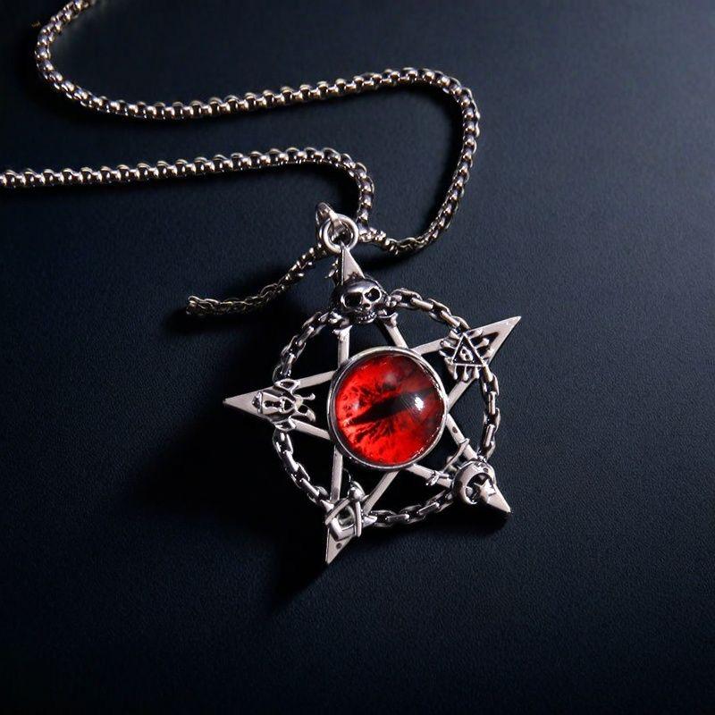 

Европейский и американский ретро-стиль Ожерелье «Глаз дьявола» модный хип-хоп панк пентаграмма магический кулон красный