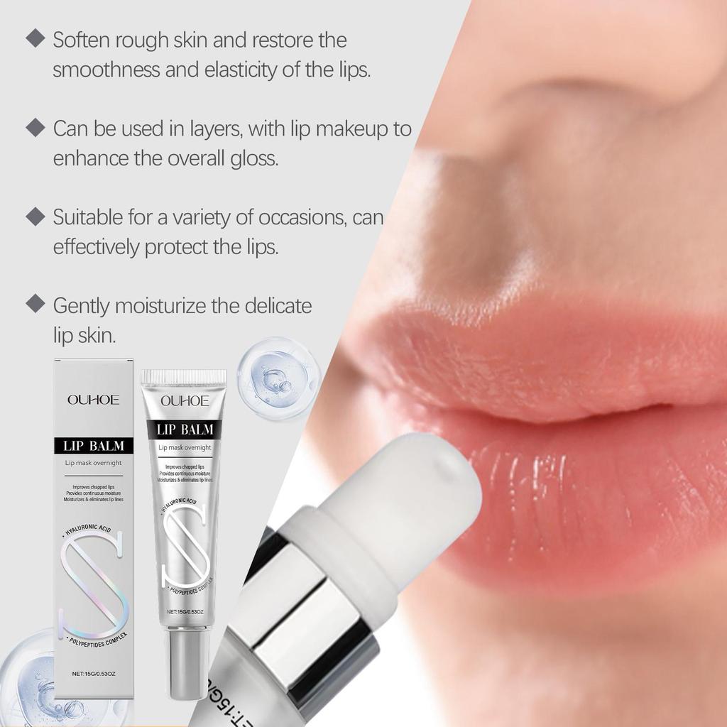 OUHOE Moisturizing Lip Balm with Hyaluronic Acid Peptides for Long-lasting Hydration, Improves Lip Lines, Suitable for Lips 15g