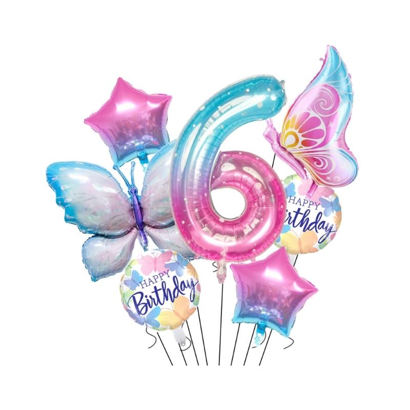 Butterfly Star Number Shape Balloon Set Sparkling Aluminum Foil Balloon For Birthday Celebration Party Photography Aid