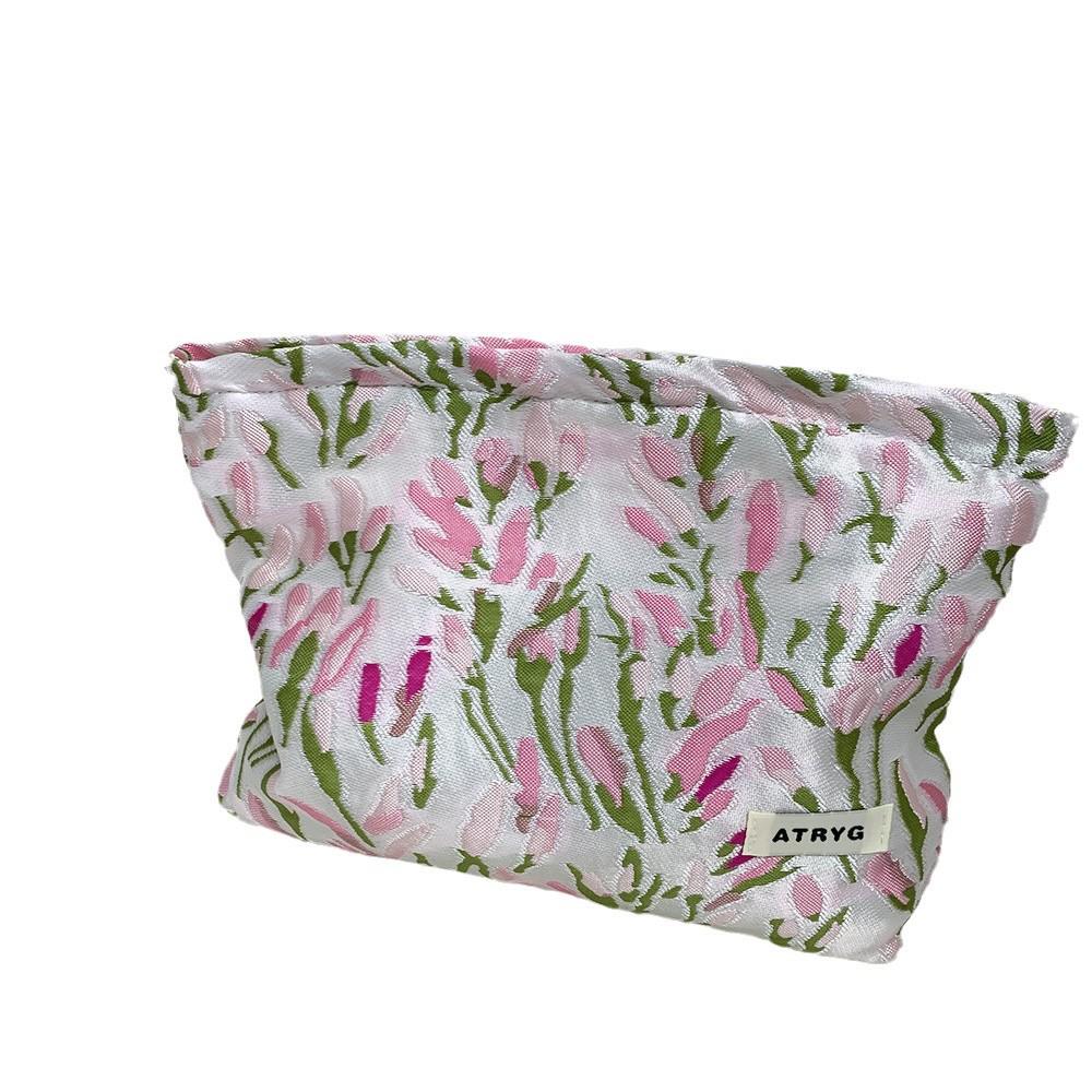 Sweet Tulip Canvas Cosmetic Bag - Portable, Large Capacity Wash Clutch