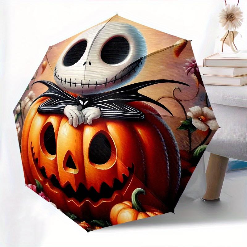 1 Auto Open Pumpkin King, Jack Skellington Themed Colorful 8-rib Portable Umbrella for Men and Women, A Compact Commuting Companion Suitable